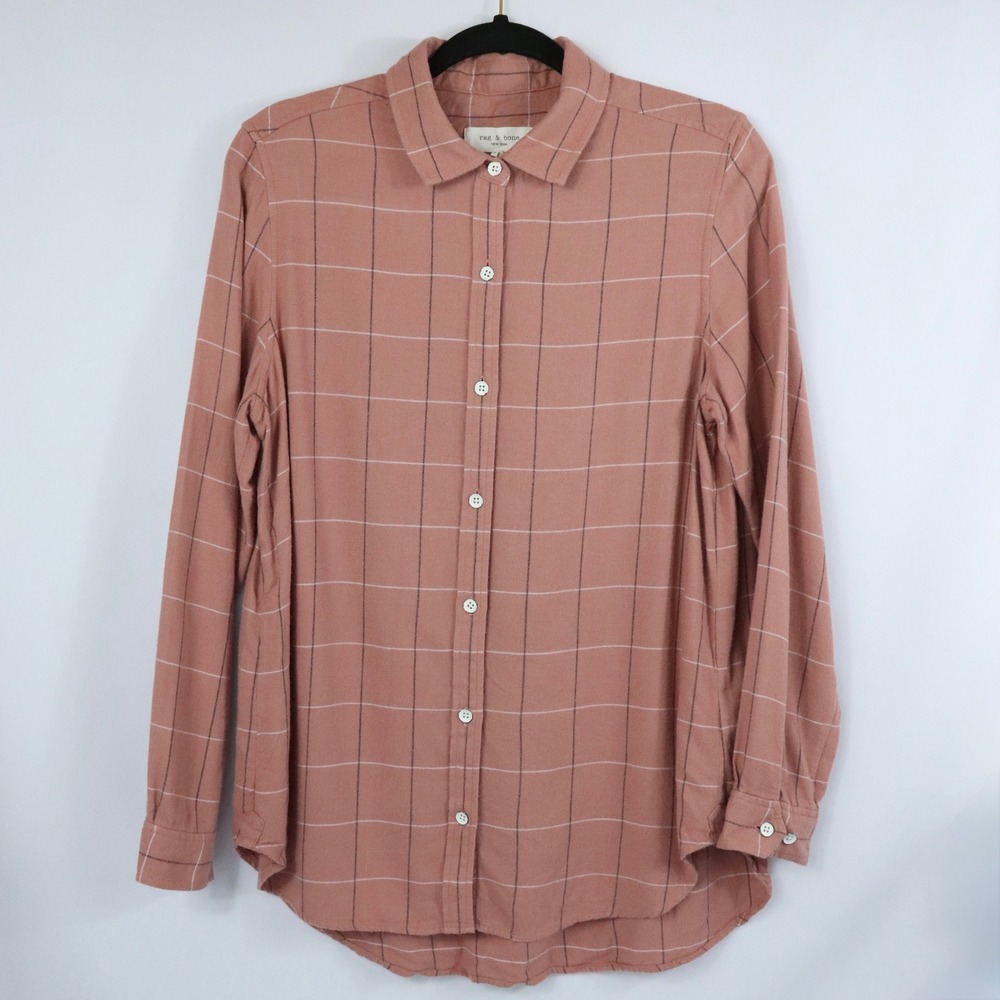 Rag & Bone Dusty Pink Plaid Button Down Long Sleeve Shirt Womens Medium